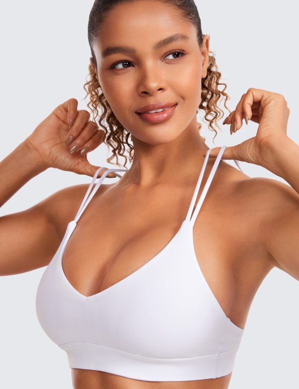 Butterluxe V Neck Strappy Sports Bras for Women - Thin Spaghetti Strap Padded Wireless Yoga Crop Top