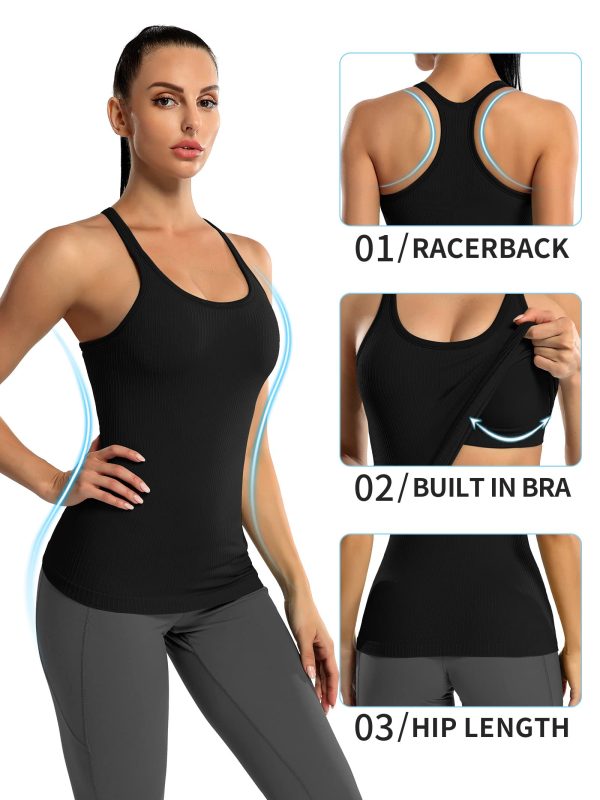 71J4YzeMtL.jpg Ribbed Workout Tank Tops for Women with Built in Bra Tight Racerback Scoop Neck Athletic Top