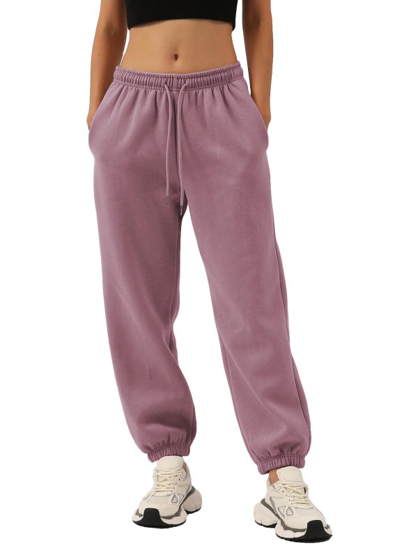 Womens Fleece High Waisted Sweatpants Drawstring Lounge Joggers Pants