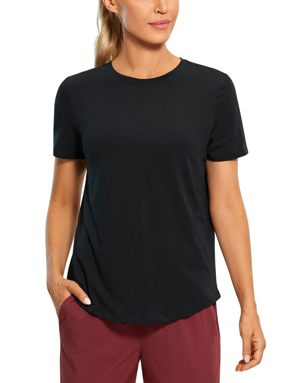 Women's Pima Cotton Short Sleeve Workout Shirts Casual Yoga T-Shirt Soft Athletic Top
