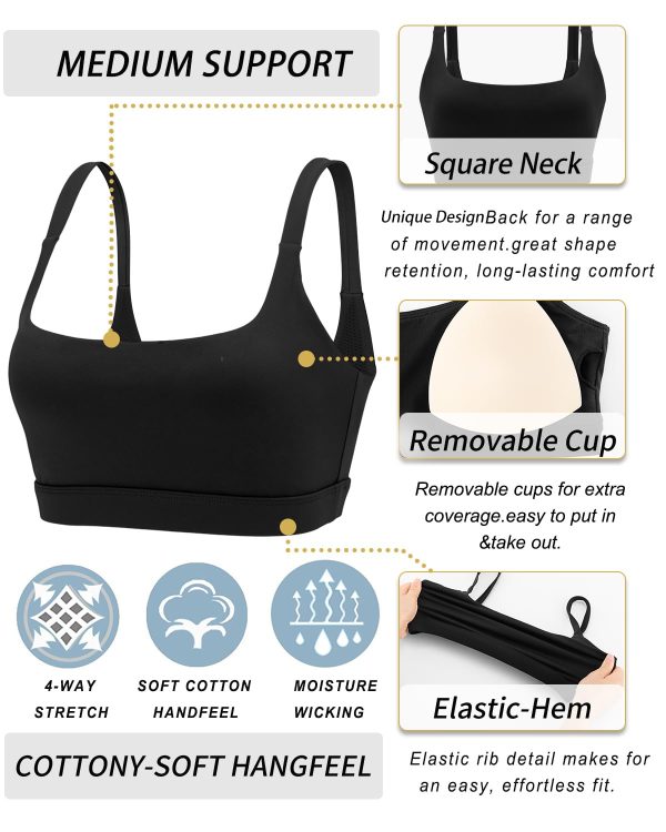 Sports Bras for Women,Square Neck Sports Bra High Support Yoga Bra Workout Crop Top with Built in Bra