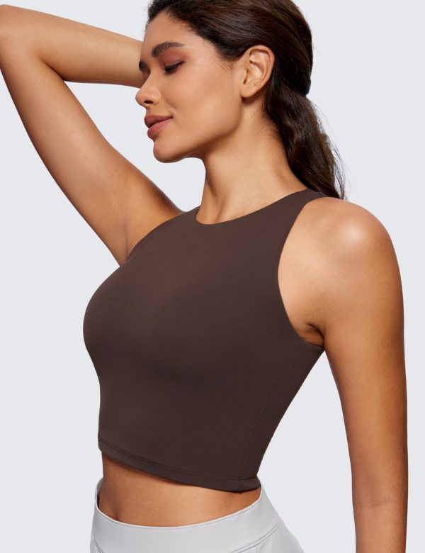 Womens Butterluxe Double Lined Cropped Tops High Neck Racerback Tanks Sleeveless Casual Workout Crop Shirts