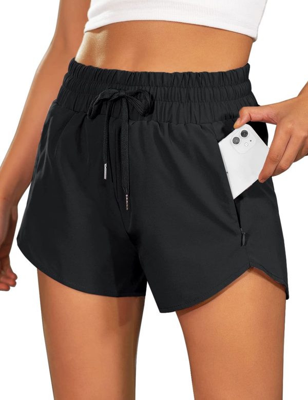 Women's Running Shorts High Waisted Athletic Shorts Summer Gym Workout Short with Zipper Pockets