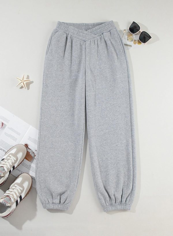 Women's V Crossover Waist Sweatpants Baggy Y2K Jogger Pants Wide Leg Fleeced Lounge Pants
