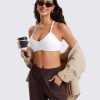 Butterluxe Womens Ruched V Neck Sports Bra - Y Back Spaghetti Thin Strap Wireless Padded Yoga Crop Top