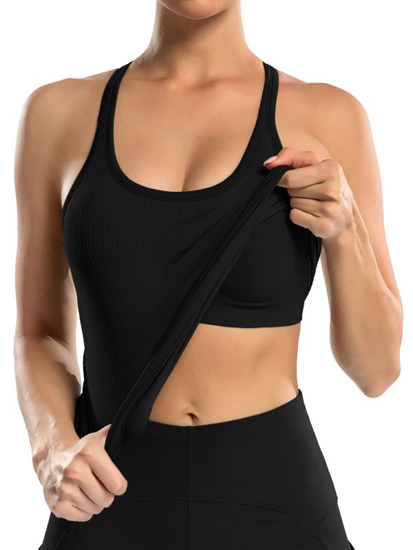 71QeCXwCQrL.jpg Ribbed Workout Tank Tops for Women with Built in Bra Tight Racerback Scoop Neck Athletic Top