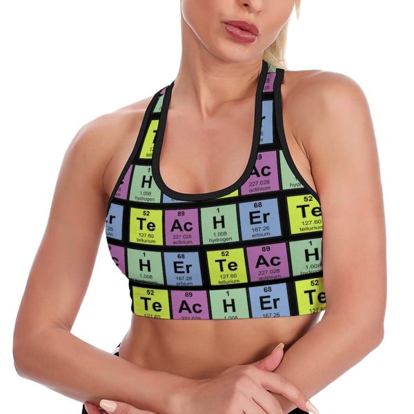 Science Teacher Chemical Elements Women's Sports Bra Padded Support Bras Yoga Workout Tank Top