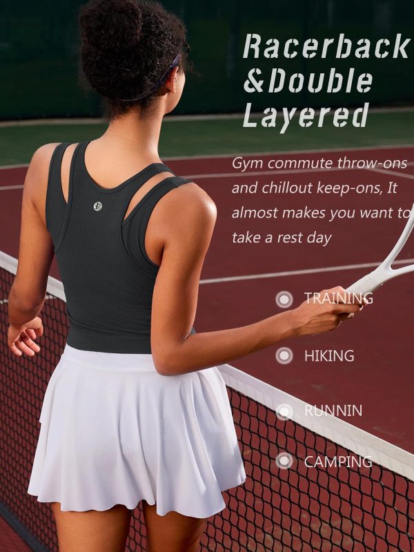 Sports Bras for Women High Impact Seamless Ribbed Longline High Neck Workout Crop Tank Tops Padded