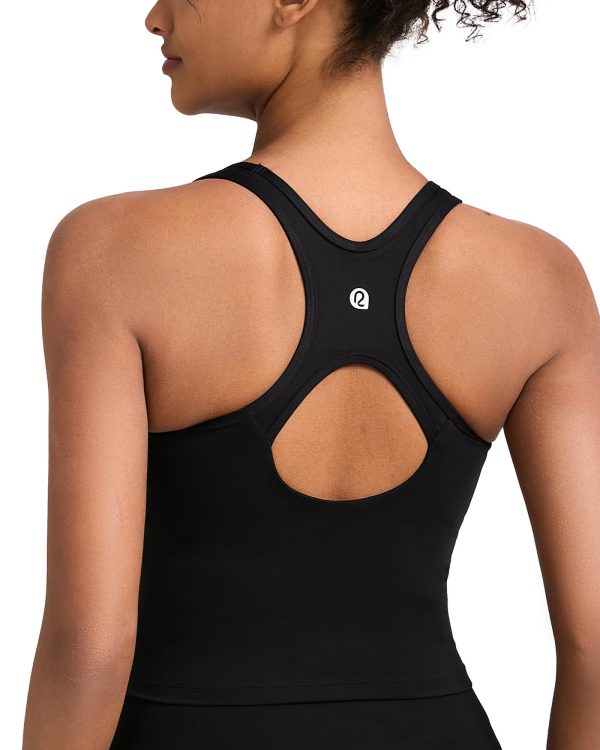 High Impact Sports Bras for Women - Square Neck Longline Workout Crop Tops with Built in Shelf Yoga Bra