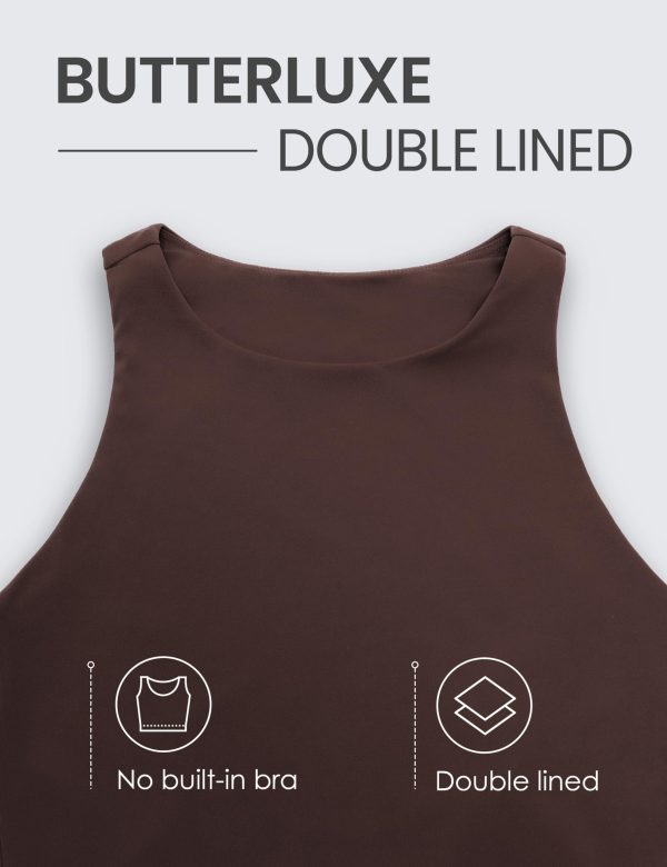 Womens Butterluxe Double Lined Cropped Tops High Neck Racerback Tanks Sleeveless Casual Workout Crop Shirts