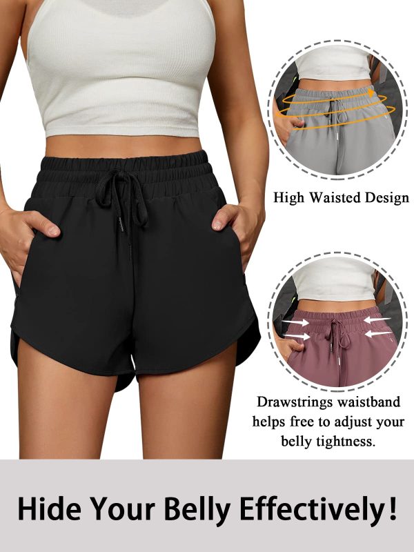 Women's Running Shorts High Waisted Athletic Shorts Summer Gym Workout Short with Zipper Pockets