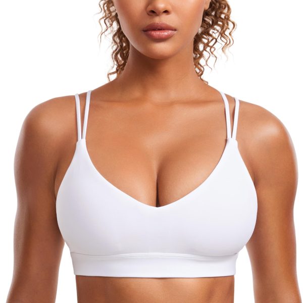 Butterluxe V Neck Strappy Sports Bras for Women - Thin Spaghetti Strap Padded Wireless Yoga Crop Top