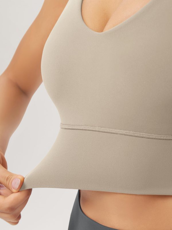 Women's Longline U-Back Sports Bra V-Neck Padded Yoga Workout Wirefree Tank Top