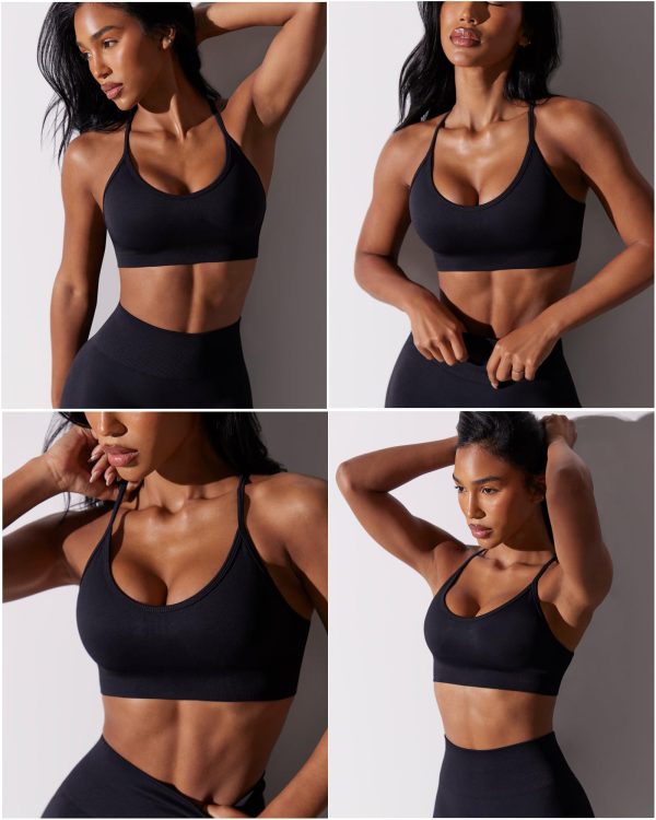 Sports Bras for Women,Sexy Crisscross Back Seamless Padded Sports Bra Medium Support with Removable Pads