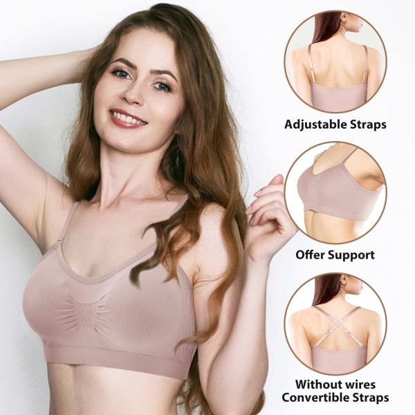 4 Pieces V Neck Padded Bralette Cami Bra Wireless Tank Top Sports Bra with Adjustable Straps
