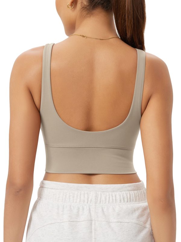 Women's Longline U-Back Sports Bra V-Neck Padded Yoga Workout Wirefree Tank Top