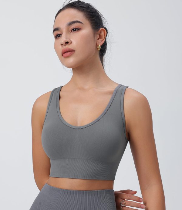 Strappy Sports Bras for Women, Scoop Neck Medium Support Yoga Bra Seamless Criss Cross Longline High Impact Workout Bras