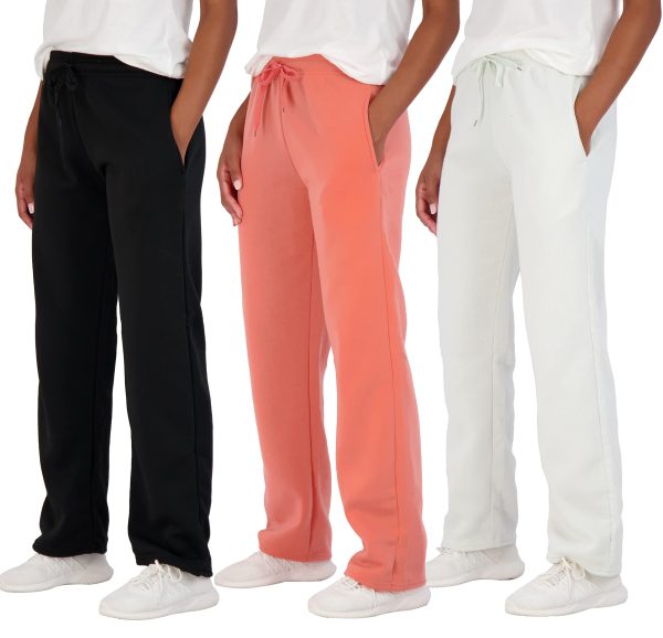 3 Pack: Women's Relaxed Fit Fleece Open Bottom Sweatpants - Casual Athleisure (Available in Plus)
