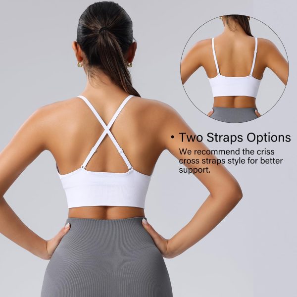 71lNYLvLb8L.jpg Women's Sports Bras Adjustable Deep V Neck Bras Wireless Spaghetti Strap Criss Cross Padded Low Support Sexy Bras