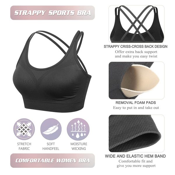 Strappy Womens Sports Bra Cross Back for Running Removable Padded Workout Yoga Bras Pack Gifts