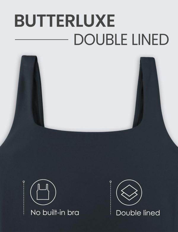 Womens Butterluxe Double Lined Square Neck Tight Tank Tops Sleeveless Workout Cropped Casual Yoga Fitted Shirts