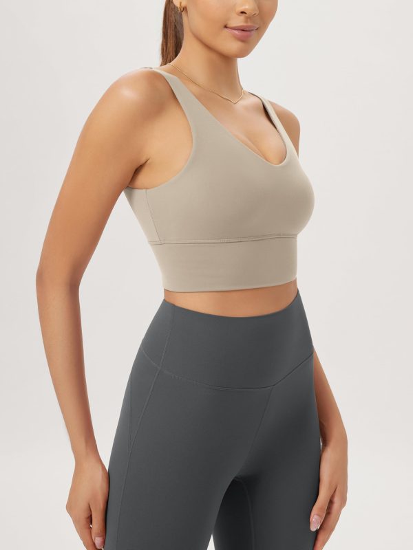 Women's Longline U-Back Sports Bra V-Neck Padded Yoga Workout Wirefree Tank Top