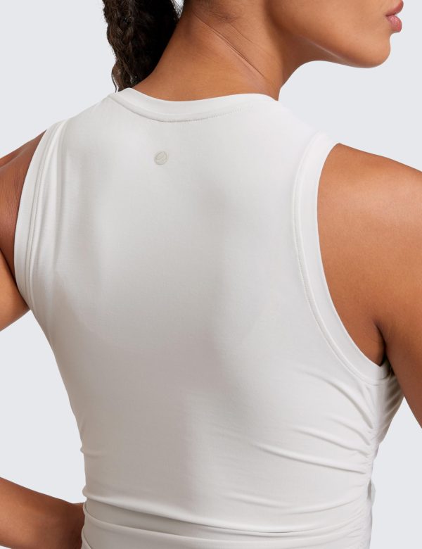 Cloudweight Womens Ruched Tank High Neck Workout Fitted Tops Basic Yoga Athletic Sleeveless Shirts
