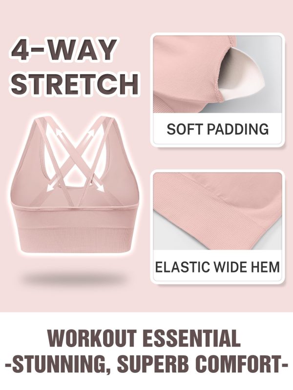 Strappy Sports Bras for Women, Scoop Neck Medium Support Yoga Bra Seamless Criss Cross Longline High Impact Workout Bras
