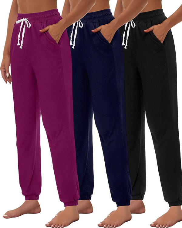 3 Pcs Women's Joggers Pants Casual Soft Sweatpants Lounge Pants High Waisted Athletic Joggers with Pockets