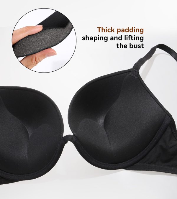 Women's Deep Plunge Push Up Low Cut Thick Padded Underwire Everyday Bra