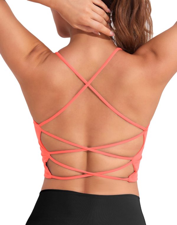 71vHkgk-MyL.jpg Strappy Sports Bras for Women High Support Longline Open Back Workout Tops Padded Cross Yoga Crop Tank Built in Bra