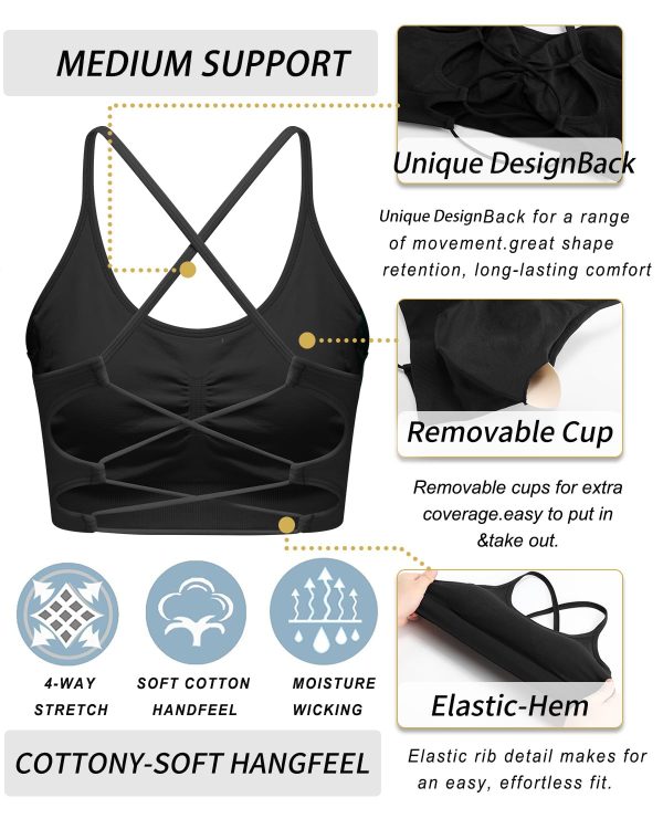 Sports Bras for Women,Sexy Crisscross Back Seamless Padded Sports Bra Medium Support with Removable Pads