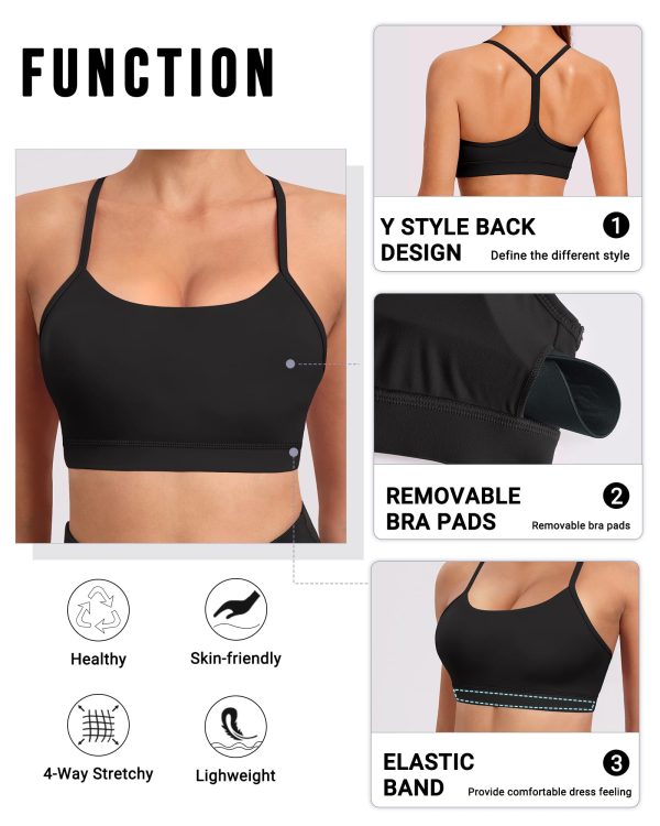 Spaghetti Strap Padded Sports Bras for Women - Y Back Yoga Workout Tops (3 Pack)