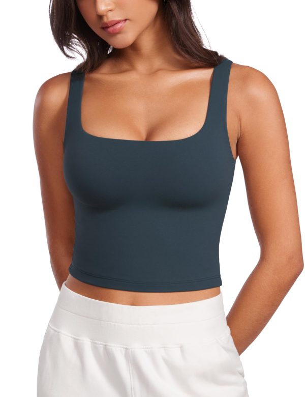 Womens Butterluxe Double Lined Square Neck Tight Tank Tops Sleeveless Workout Cropped Casual Yoga Fitted Shirts