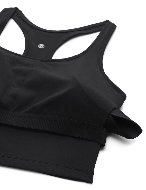 Butterluxe Womens Y-Back Racerback Longline Sports Bra - Padded Scoop Neck Workout Crop Tank Top with Built in Pads