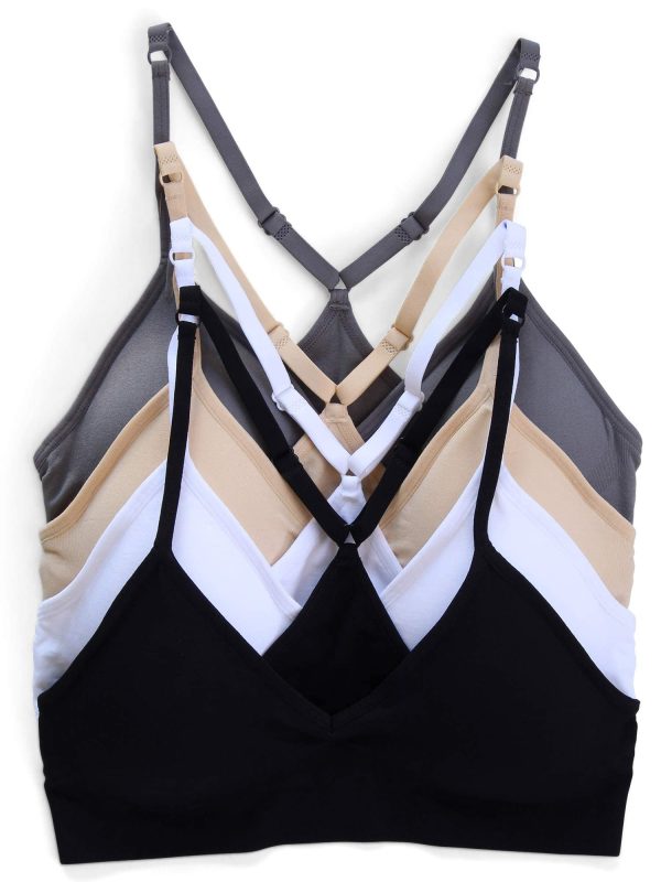 Women??s 4 Pack Racerback Sports Bralette Seamless Wireless Comfort Bra