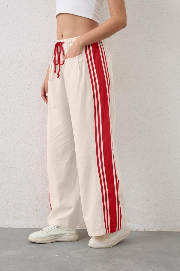 Women Side Striped Wide Leg Pants Color Block High Rise Drawstring Sweatpants Baggy Track Pants with Pockets