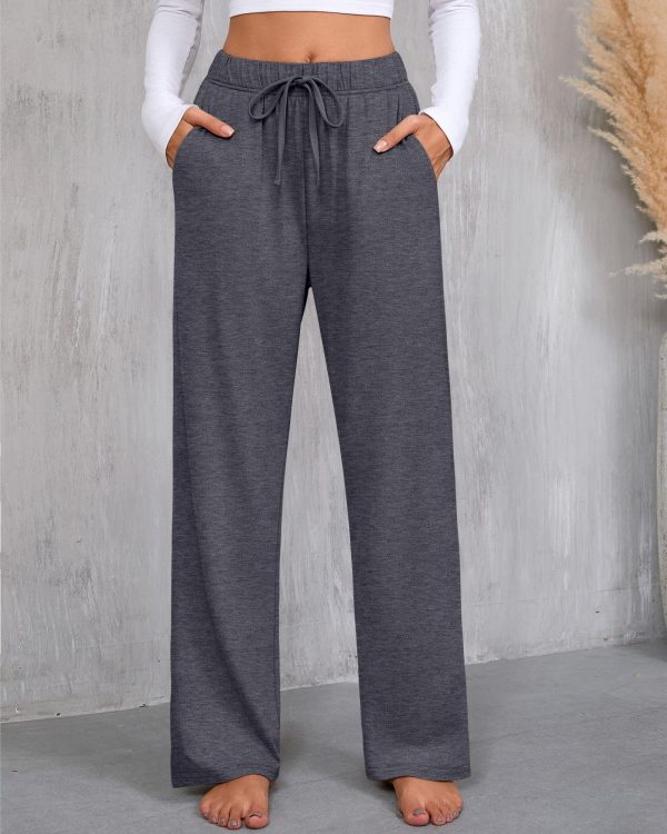 3 Pack Women's Lounge Pants with Pockets Casual Wide Leg Drawstring Yoga Pants Straight Trousers Spring Bottoms