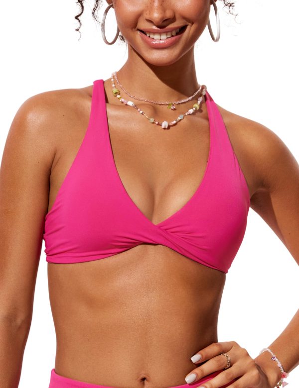 Womens V Neck Bikini Tops Twist Front Bathing Suit Criss Cross Back Swimsuit Padded