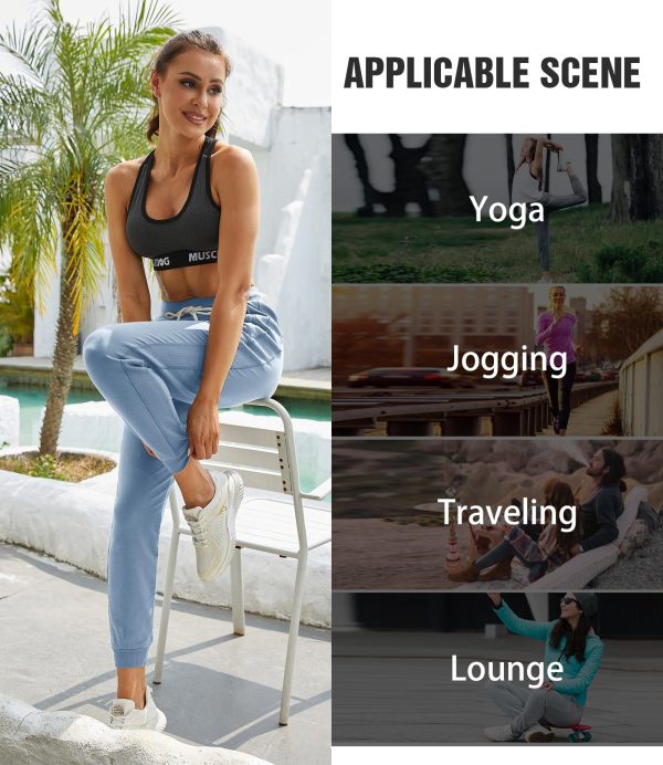 Women Workout Sweatpants Cotton Jogger Ribber Splicing Lounge Sweat Pants with Zipper Pocket