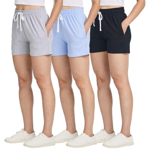 3 Pack: Women??s Cotton French Terry Shorts Pockets - Casual Athletic Lounge (Available in Plus)