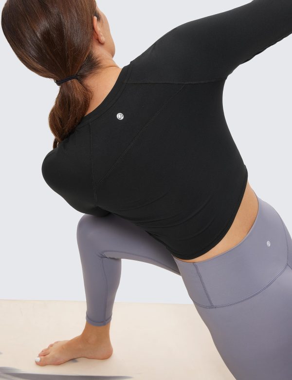 Womens Long Sleeve Crop Workout Tops Athletic Yoga Running Cropped T-Shirt Slim Fit Gym Shirts