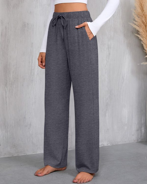 3 Pack Women's Lounge Pants with Pockets Casual Wide Leg Drawstring Yoga Pants Straight Trousers Spring Bottoms