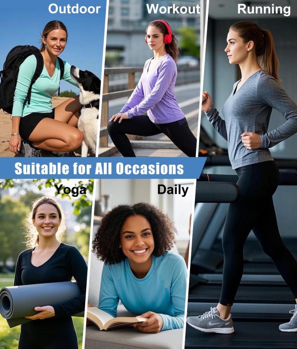 7 Pack Long Sleeve Workout Tops for Women Quick Dry Athletic Running Shirts UV Sun Protection V Neck T Shirts