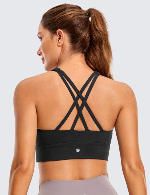 Womens Butterluxe Strappy High Neck Longline Sports Bra - Wireless Criss Cross Back Padded Workout Cropped Top