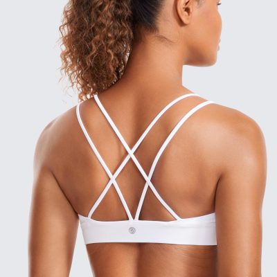 Butterluxe V Neck Strappy Sports Bras for Women - Thin Spaghetti Strap Padded Wireless Yoga Crop Top