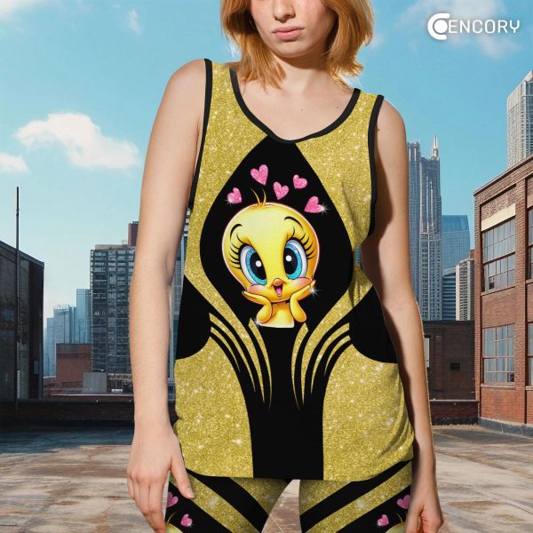 Cartoon Character Yoga Sets for Women 2 Piece, Women Workout Sets, Tank Top and Leggings Set, Women's Activewear Leggings