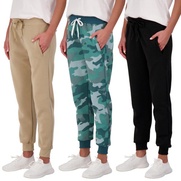Real Essentials 3 Pack: Women's Ultra-Soft & Warm Fleece Joggers Sweatpants with Pocket (Available in Plus Size)
