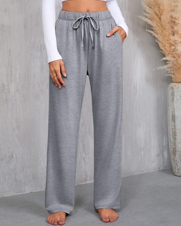 3 Pack Women's Lounge Pants with Pockets Casual Wide Leg Drawstring Yoga Pants Straight Trousers Spring Bottoms