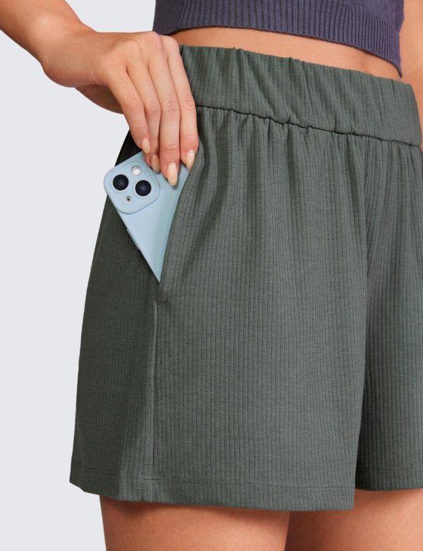 91WN05LXRnL.jpg Comfy Ribbed Sweat Shorts for Women High Waisted Lyocell for Casual Lounge Athletic Jersey with Pockets